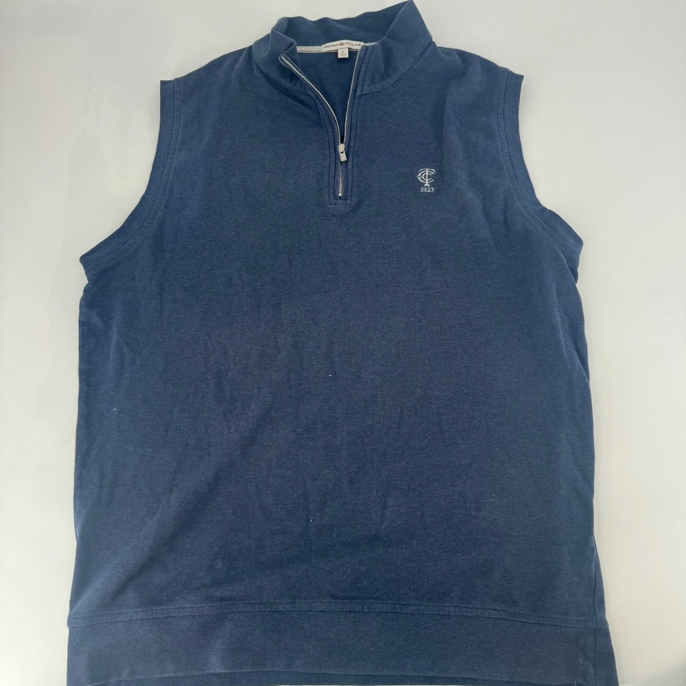Peter Millar Mens Navy Blue Heather Quarter Zip Vest TCC 1923 Logo Large